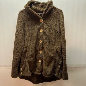 Womens Soft Warm Sherpa Fleece Button Front Hooded Jacket With Pockets